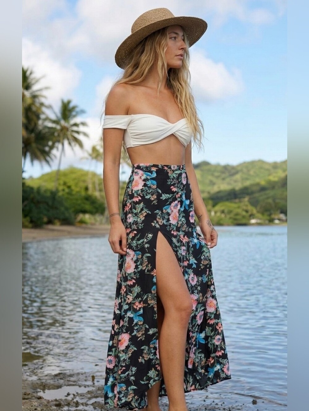 XIX Palms Dominica Maxi Skirt | High Slit Floral Maxi Skirt | Vacation